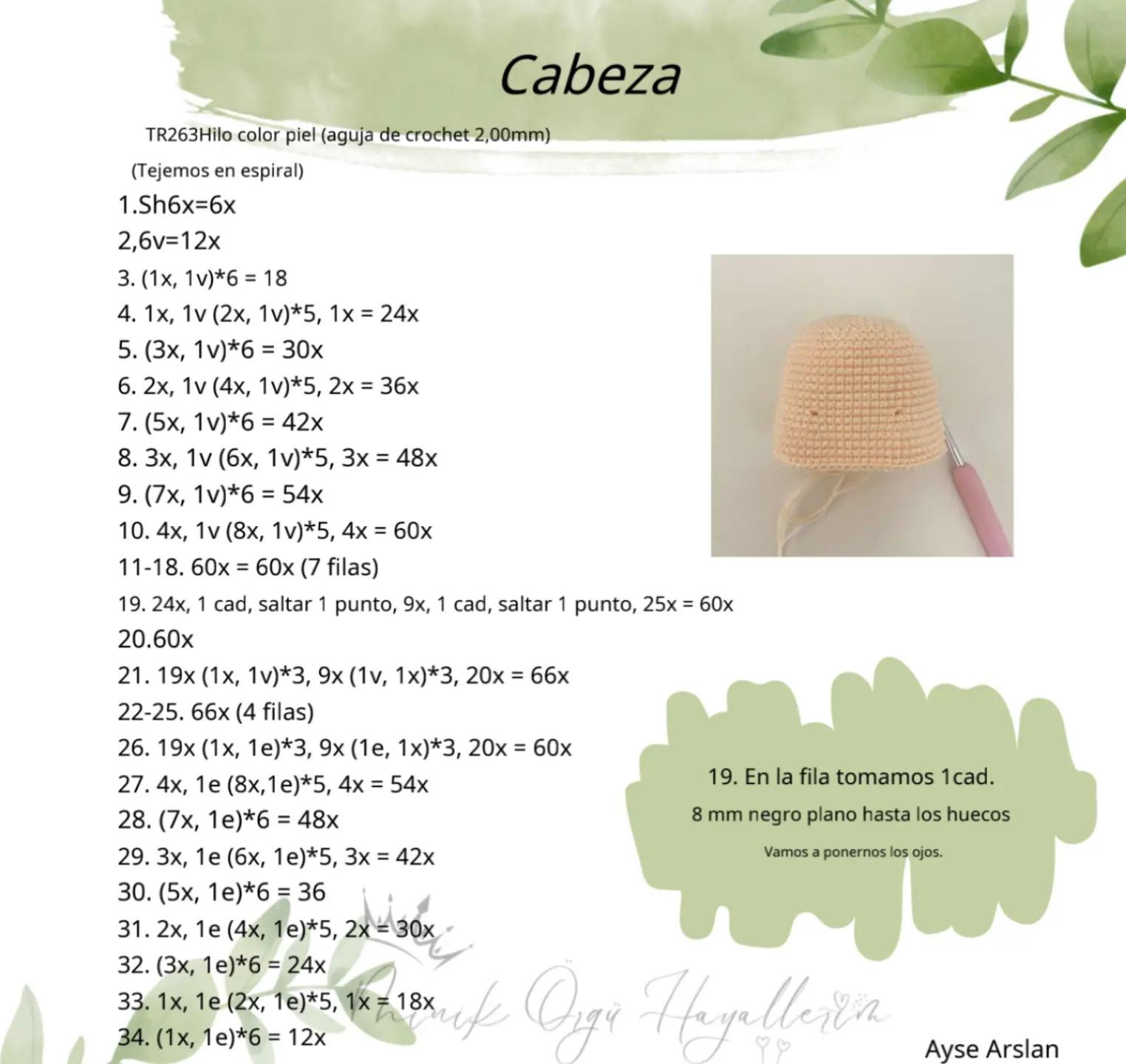 Patrón paso a paso para muñeca amigurumi Jayla con vestido rosa y flores