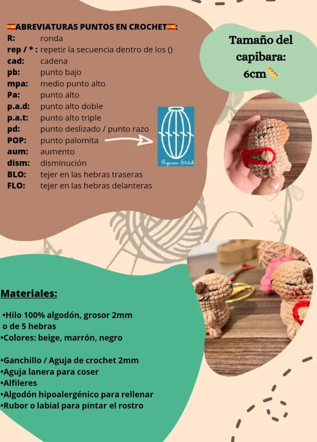 Patrón PDF Capibara Amigurumi Cuerpo: Tutorial de Crochet Paso a Paso con Instrucciones y Materiales