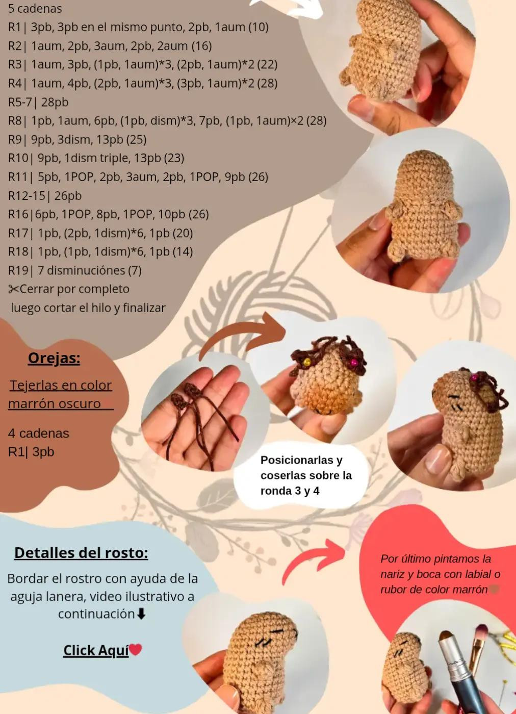 Patrón PDF Capibara Amigurumi Cuerpo: Tutorial de Crochet Paso a Paso con Instrucciones y Materiales