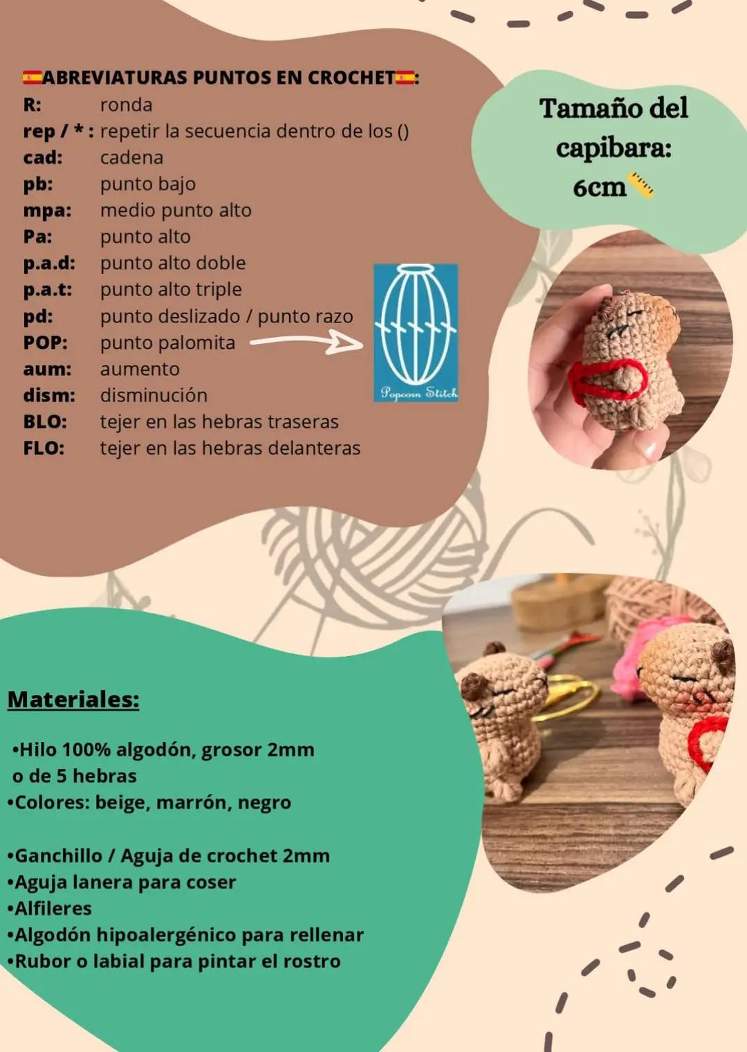 Patrón PDF Capibara Amigurumi Cuerpo: Tutorial de Crochet Paso a Paso con Instrucciones y Materiales