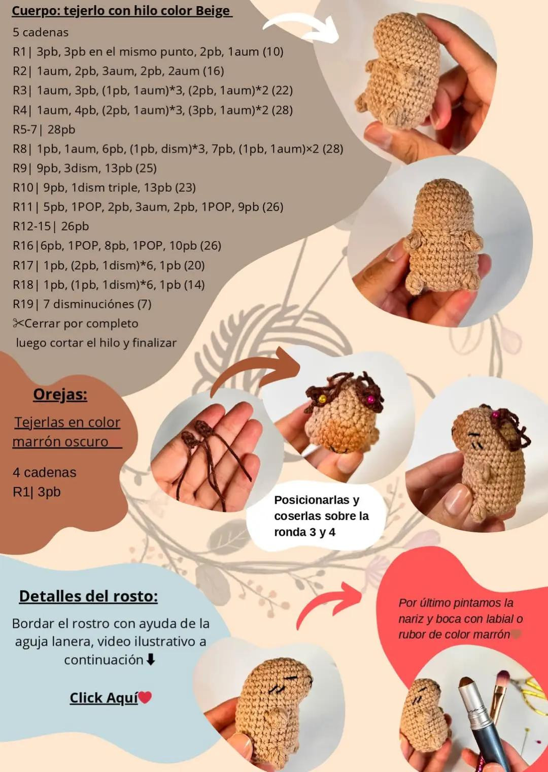 Patrón PDF Capibara Amigurumi Cuerpo: Tutorial de Crochet Paso a Paso con Instrucciones y Materiales