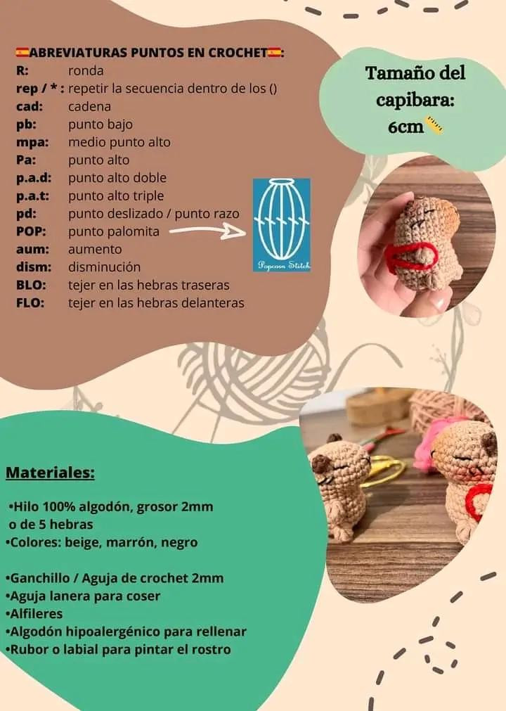 Patrón PDF Capibara Amigurumi Cuerpo: Tutorial de Crochet Paso a Paso con Instrucciones y Materiales