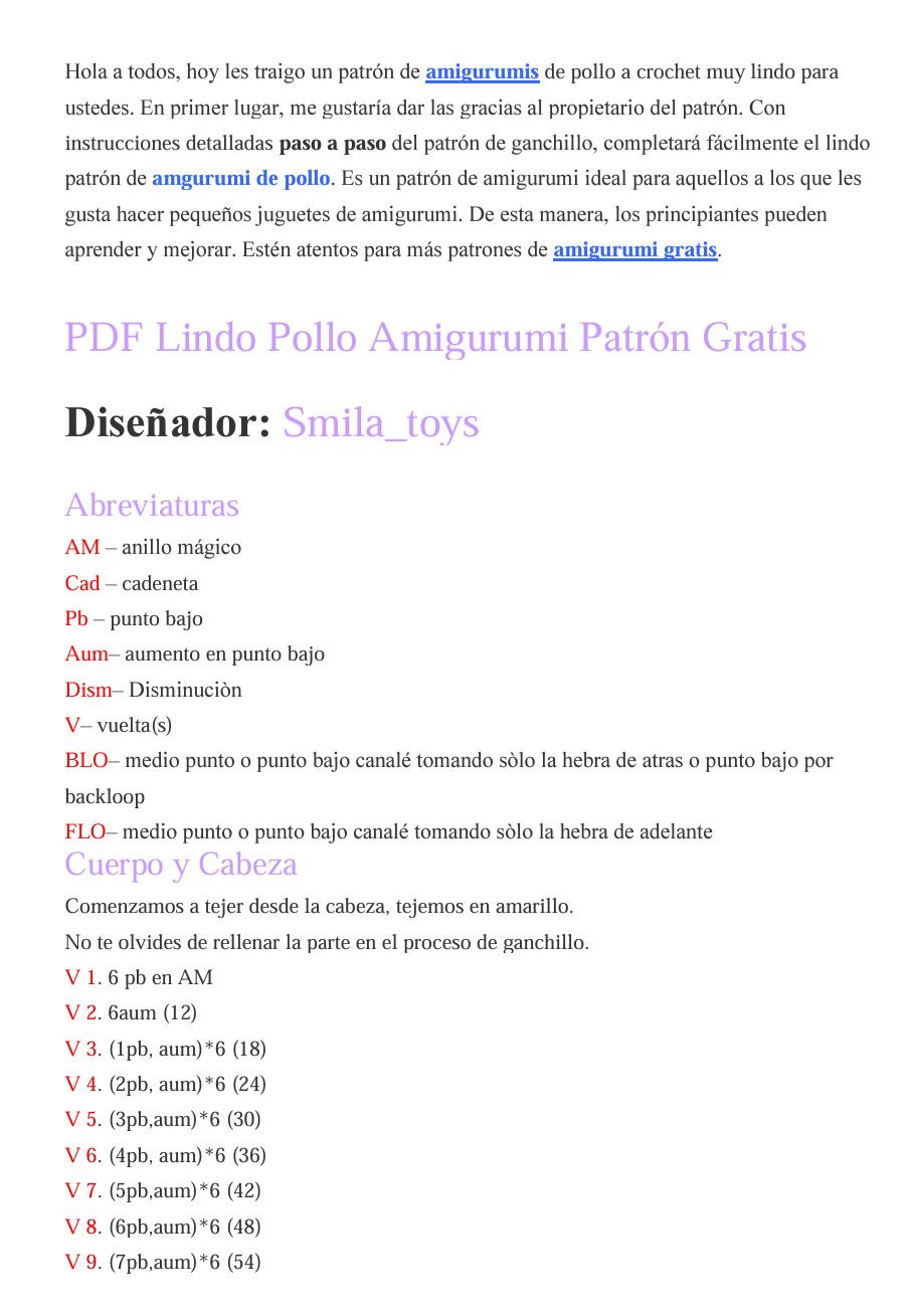 Patrón PDF Gratis Lindo Pollito Amigurumi