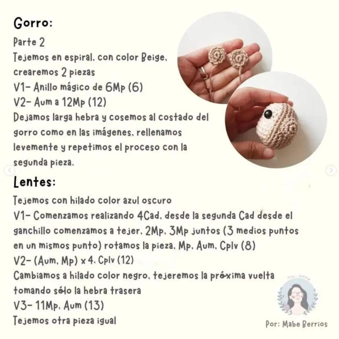 Patrón Porco Rosso Amigurumi: Guía de materiales y pasos detallados para cabeza, gorro y lentes