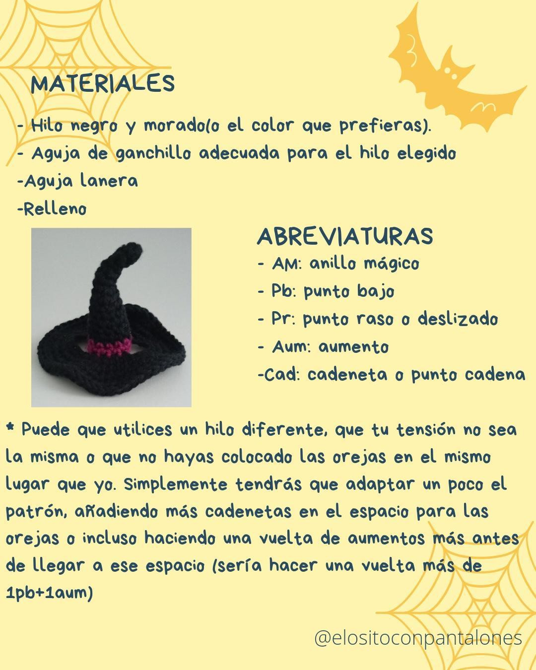 Patrón Sombrero Bruja para Osito Marrón - Crochet Halloween