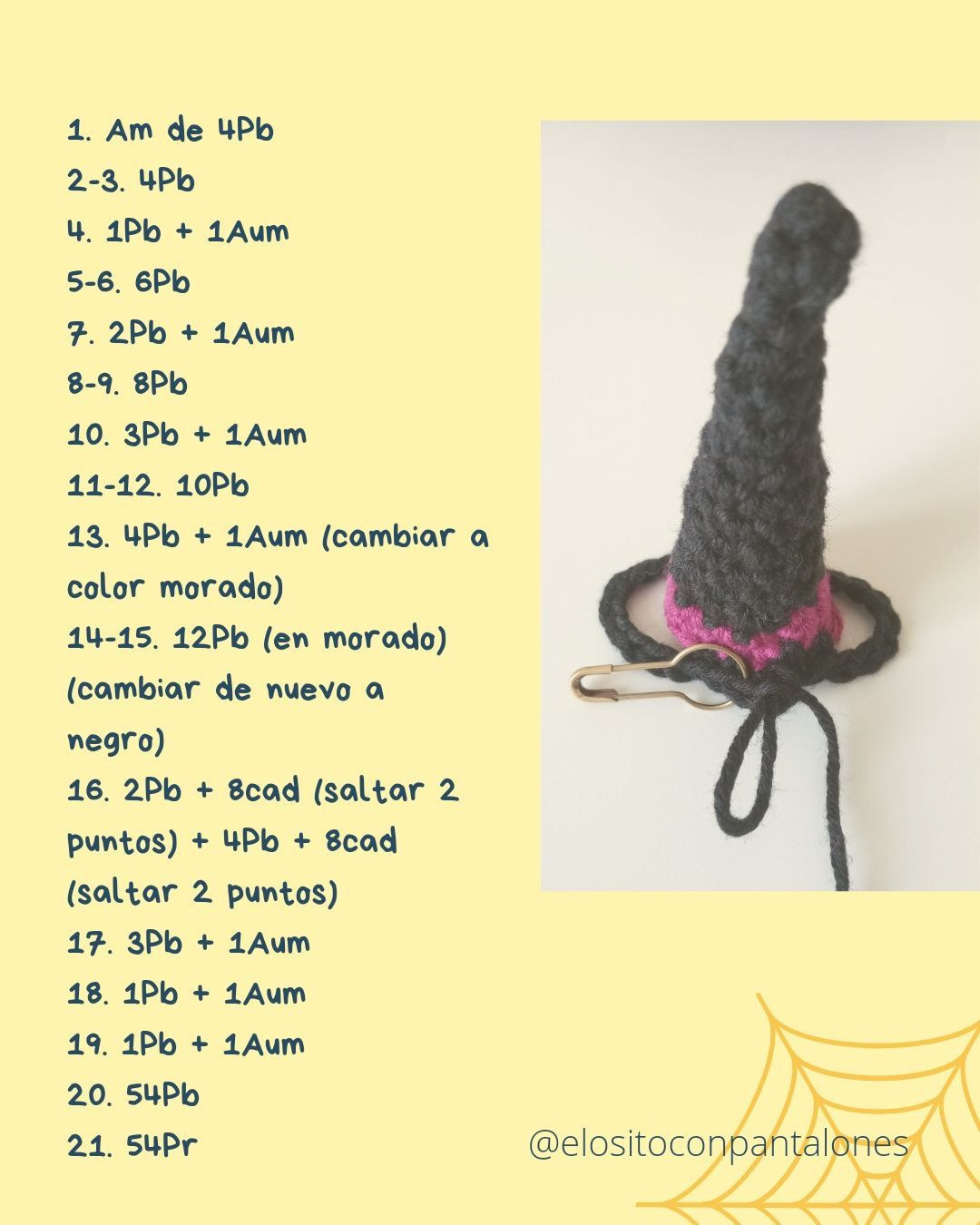 Patrón Sombrero Bruja para Osito Marrón - Crochet Halloween