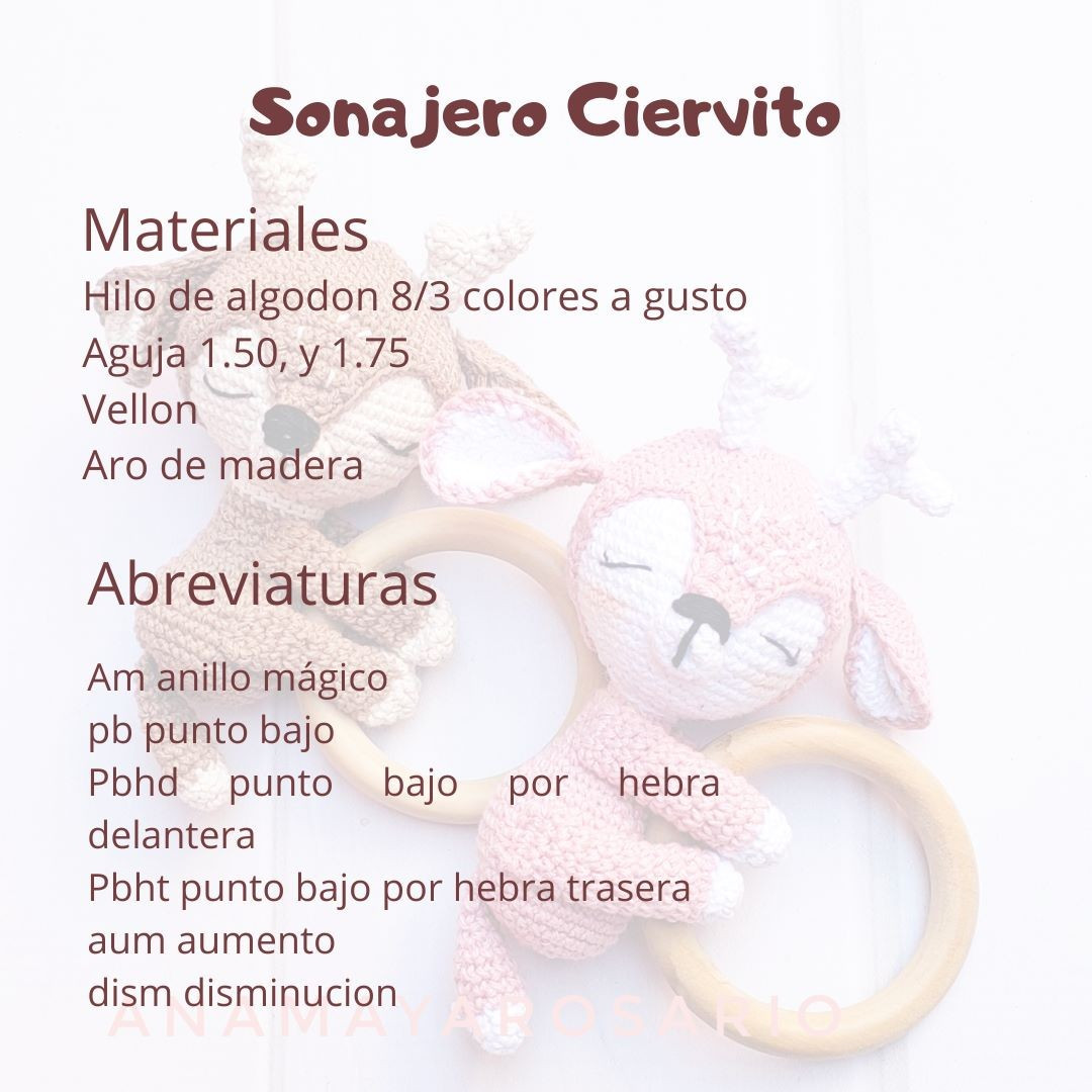 Patrón Tejer Sonajero Ciervito Mocha y Rosa
