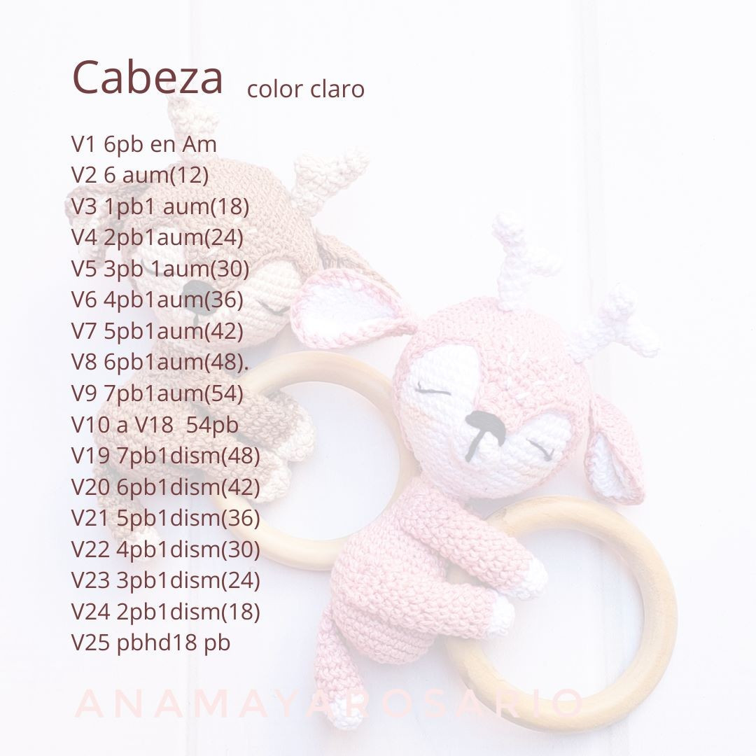 Patrón Tejer Sonajero Ciervito Mocha y Rosa