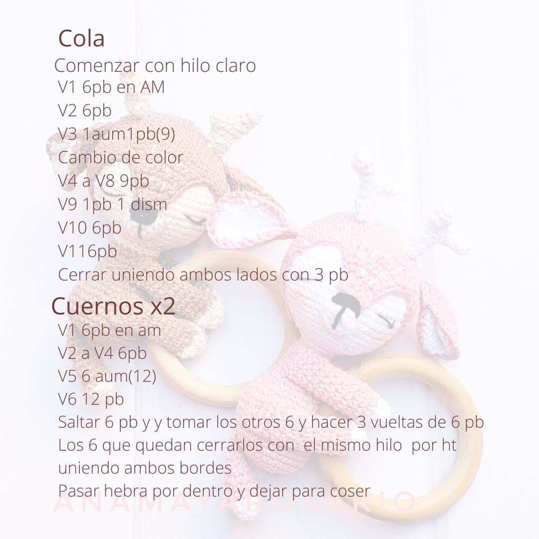 Patrón Tejer Sonajero Ciervito Mocha y Rosa