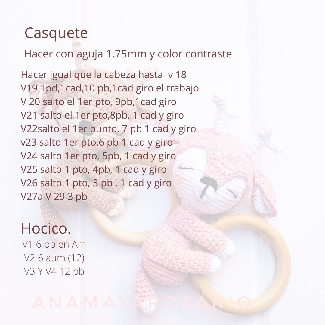 Patrón Tejer Sonajero Ciervito Mocha y Rosa