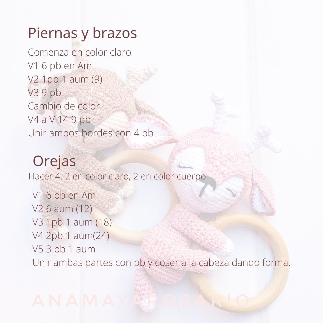Patrón Tejer Sonajero Ciervito Mocha y Rosa