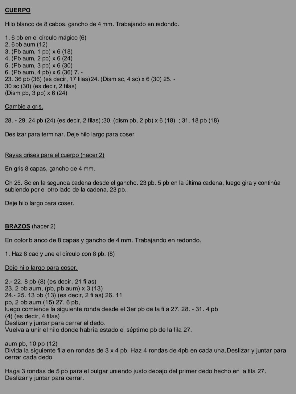 Patrón traducido de Momo amigurumi (Avatar: The Last Airbender)