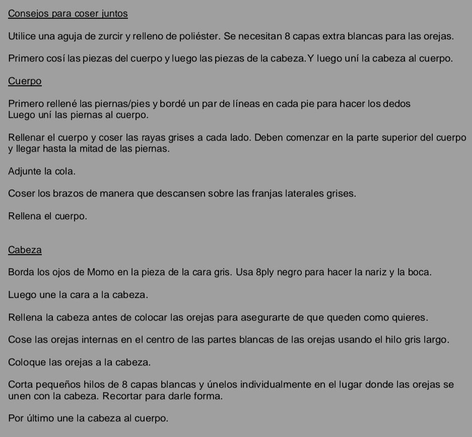 Patrón traducido de Momo amigurumi (Avatar: The Last Airbender)