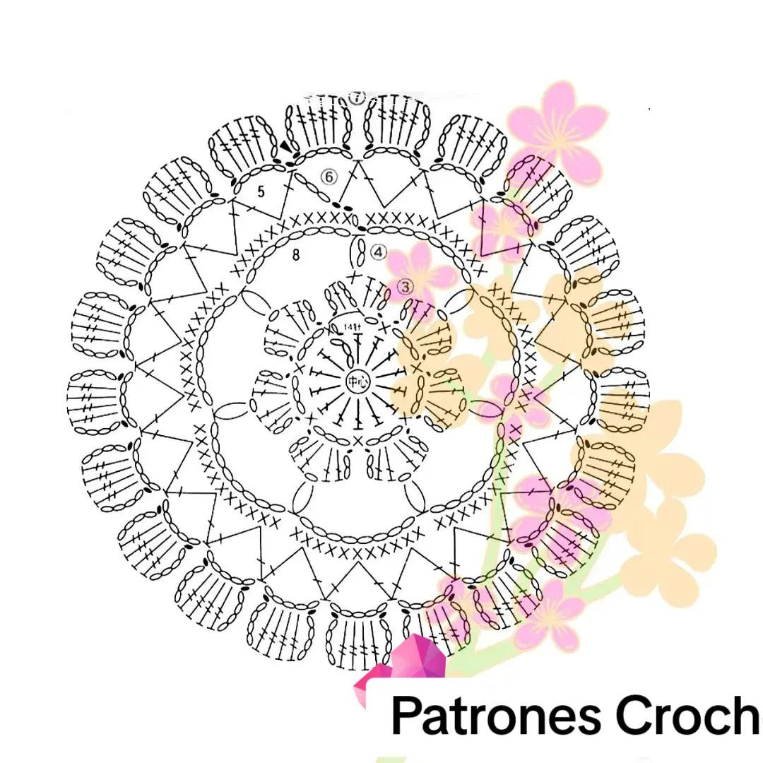 Patrones Crochet: Detailed Flat Chart for Circular Motif with Floral Design