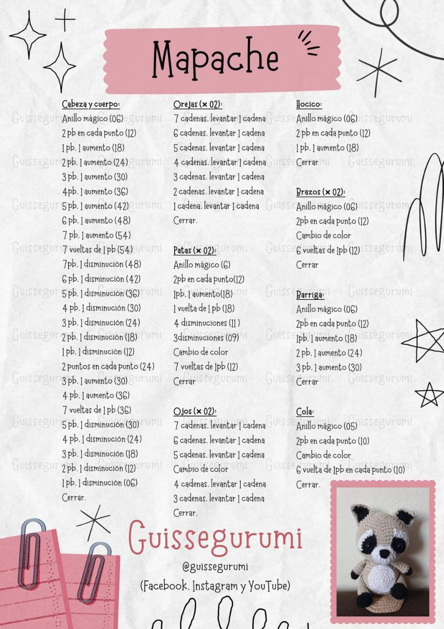 Patrones de crochet para Perrito, Mapache, Pulpo, Búho y Pororo