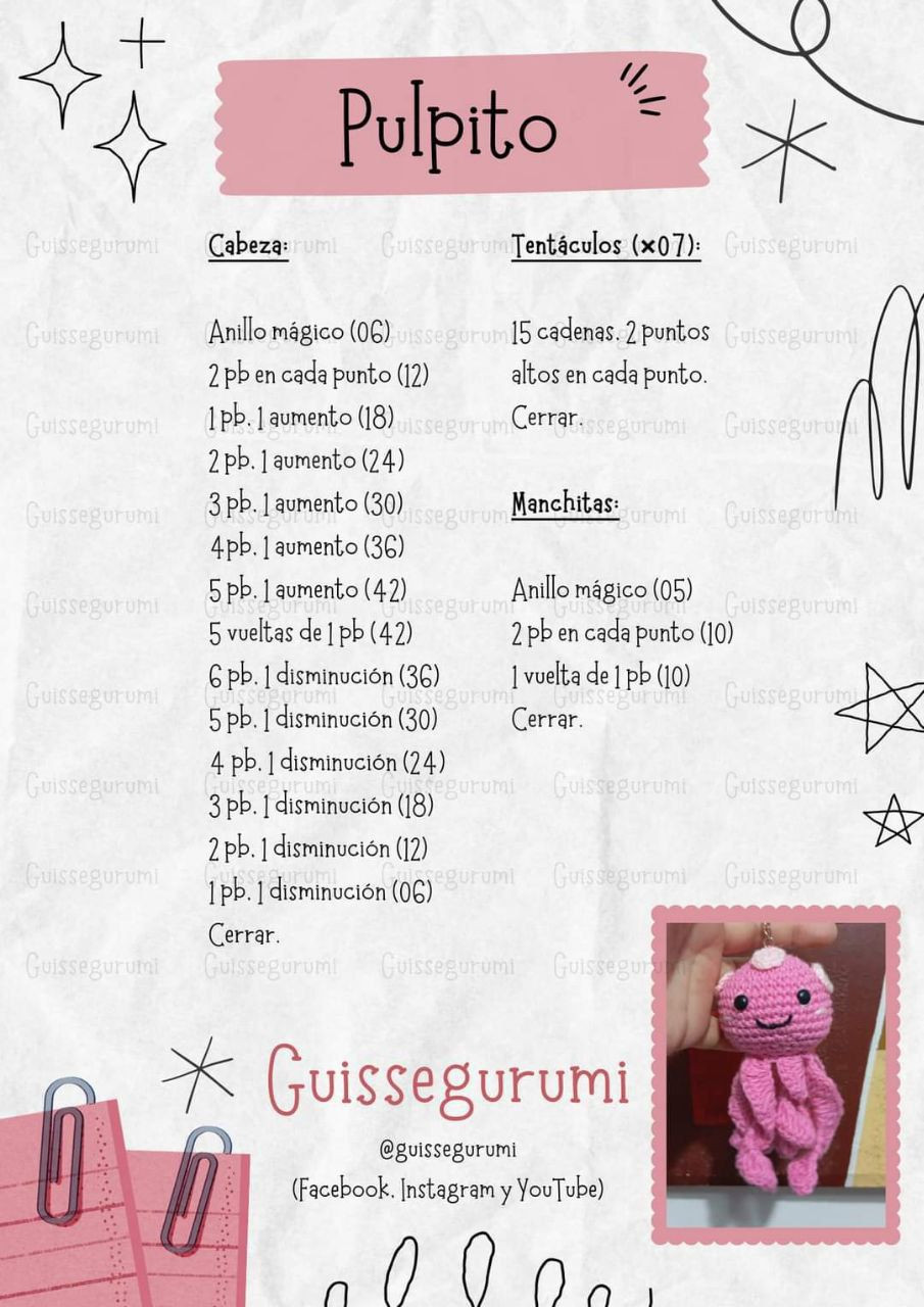 Patrones de crochet para Perrito, Mapache, Pulpo, Búho y Pororo