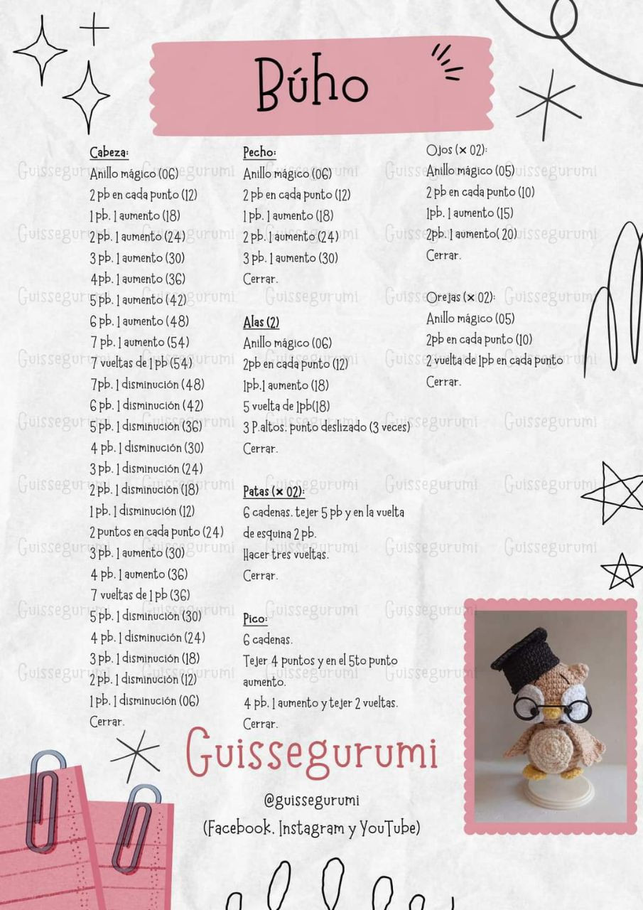 Patrones de crochet para Perrito, Mapache, Pulpo, Búho y Pororo