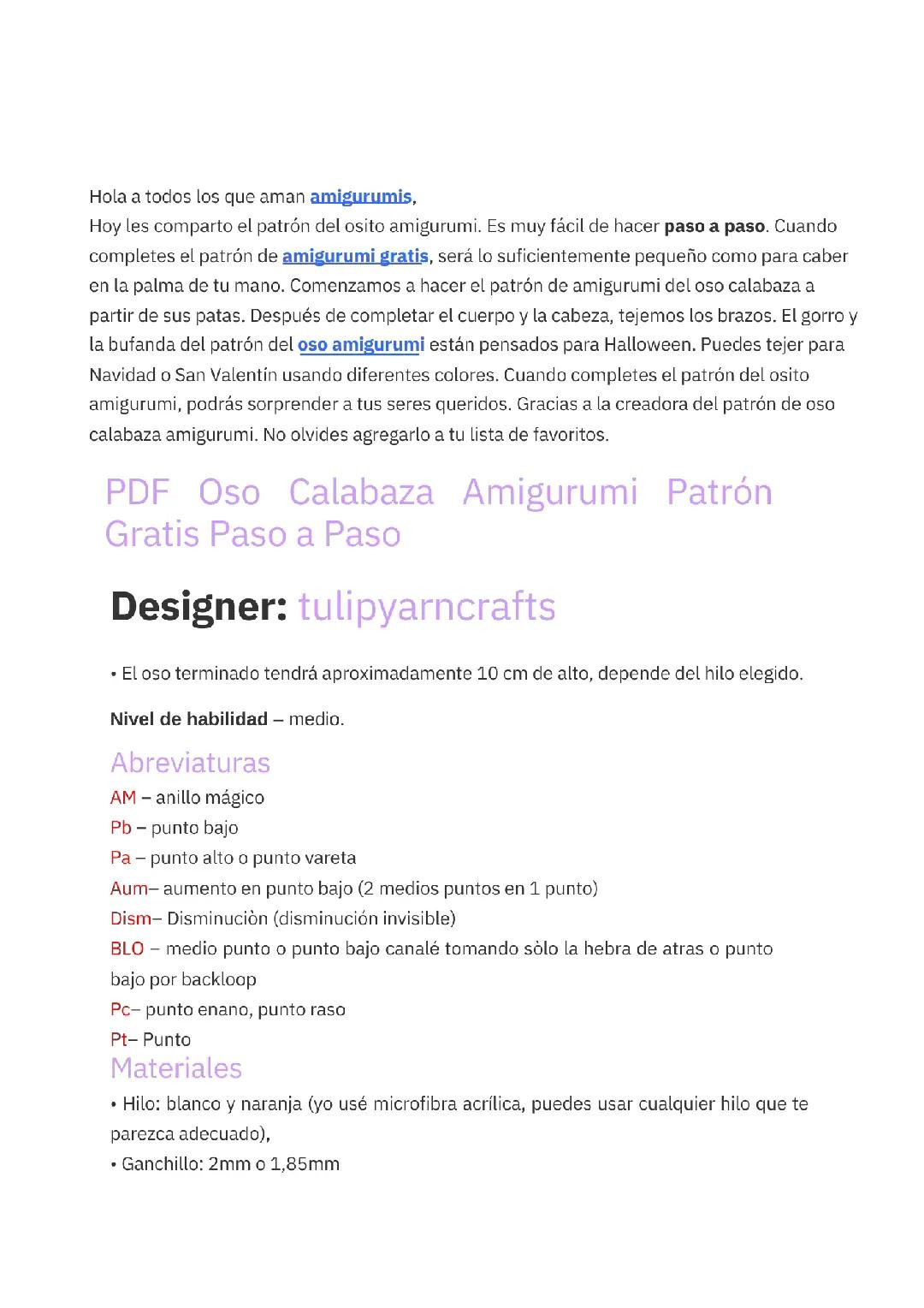 PDF Oso Calabaza Amigurumi Patrón Gratis Paso a Paso