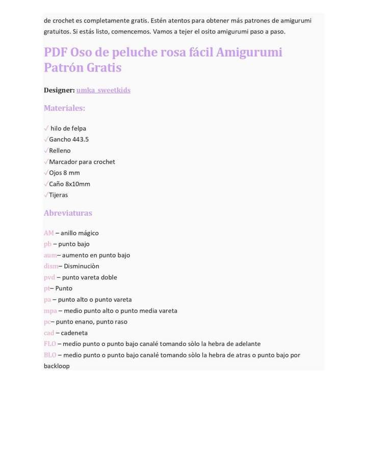 PDF Oso de peluche rosa fácil Amigurumí Patrón Gratis