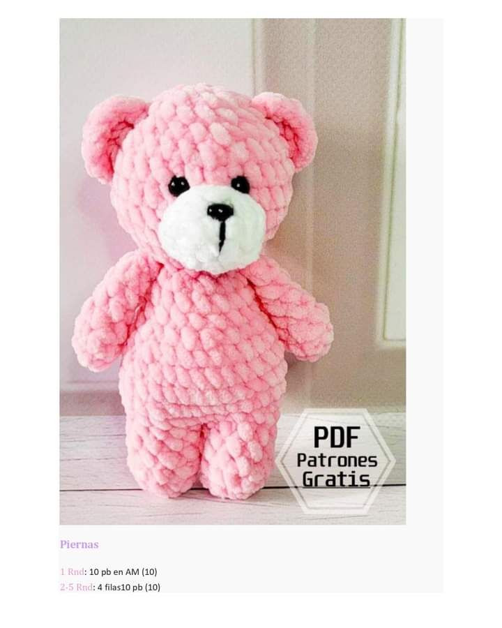 PDF Oso de peluche rosa fácil Amigurumí Patrón Gratis