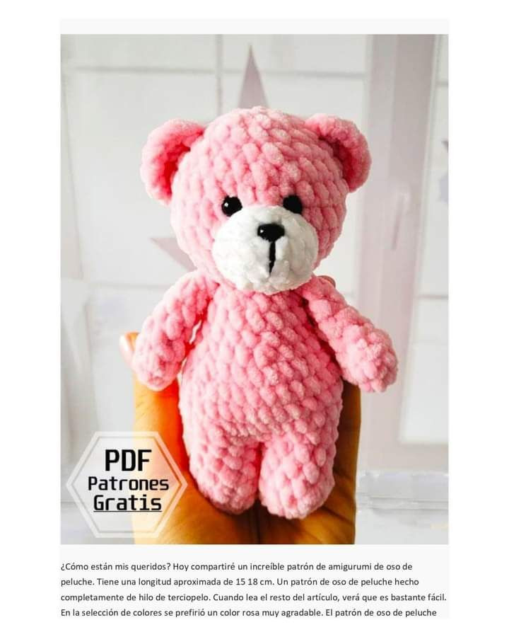 PDF Oso de peluche rosa fácil Amigurumí Patrón Gratis