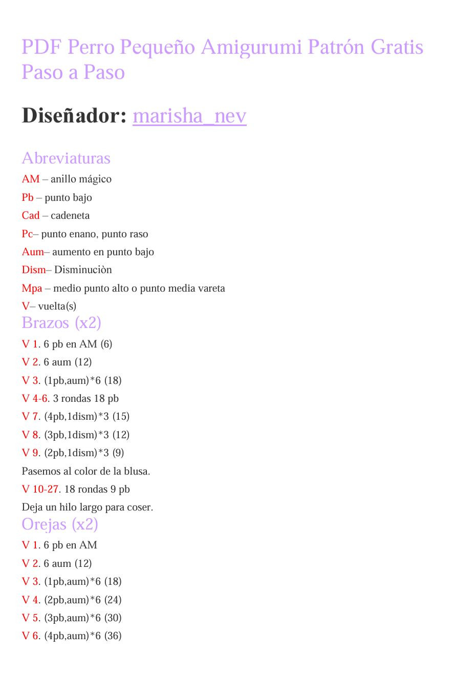PDF Perro Pequeño Amigurumi Patrón Gratis Paso a Paso
