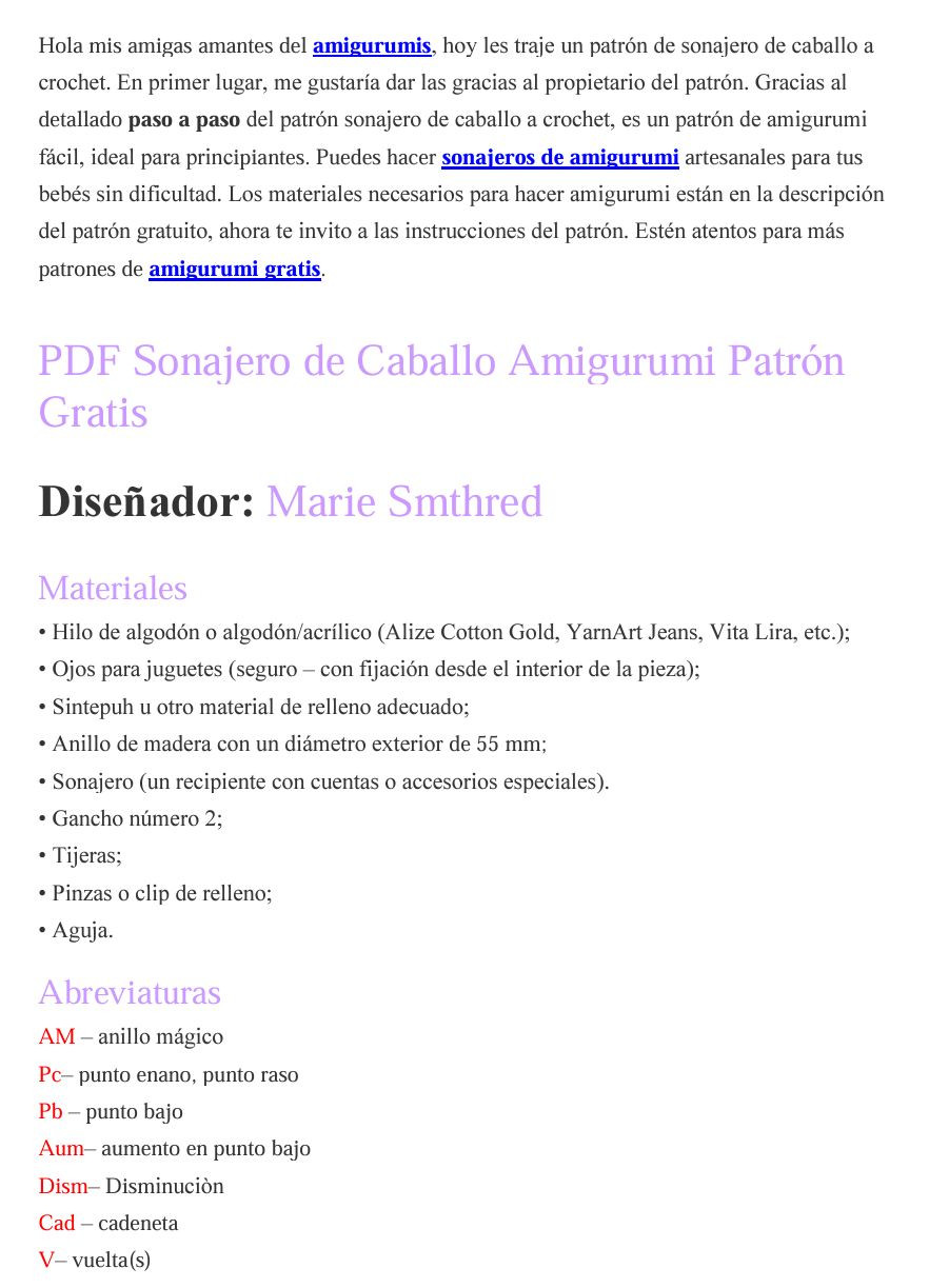 PDF Sonajero de Caballo Amigurumi Patrón Gratis
