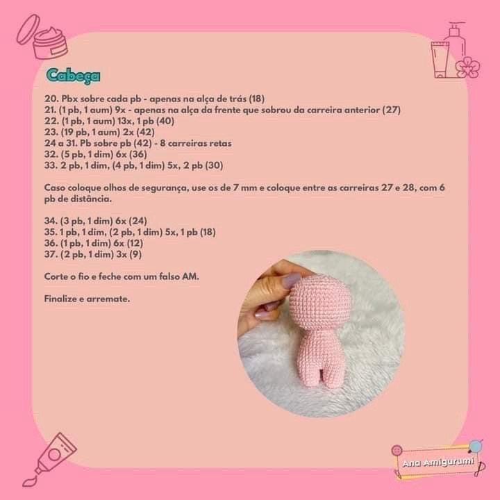 Penélope Receita Gratuita: Búp bê lợn hồng Amigurumi dễ thương với mũ xanh