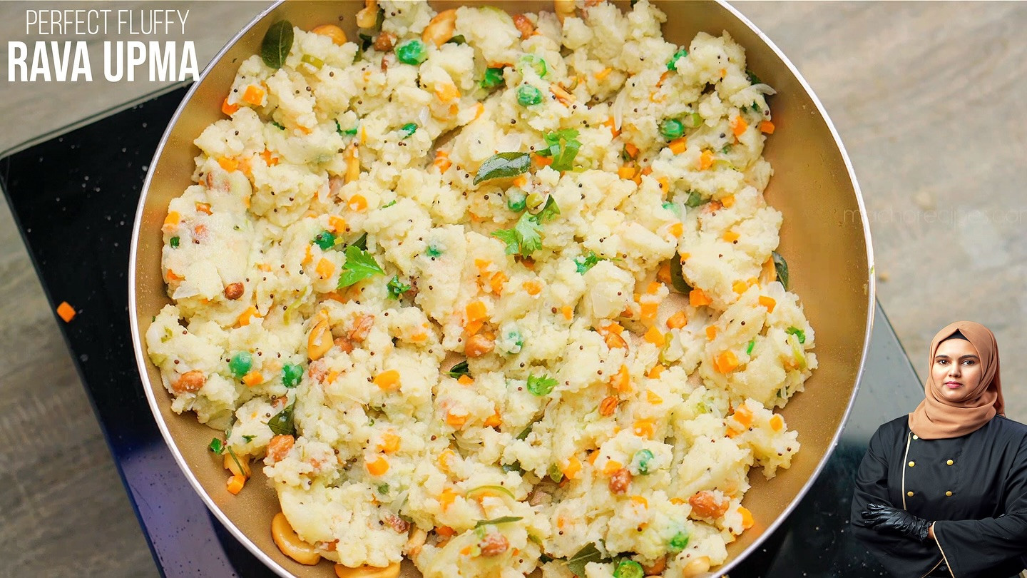 Perfect Fluffy Rava Upma Recipe with Semolina, Cashews, and Mixed Vegetables