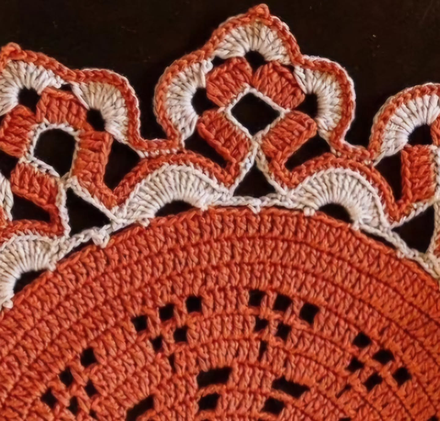 Persian Crochet Placemat Pattern: Intricate Orange and Cream Floral Design with Detailed Chart