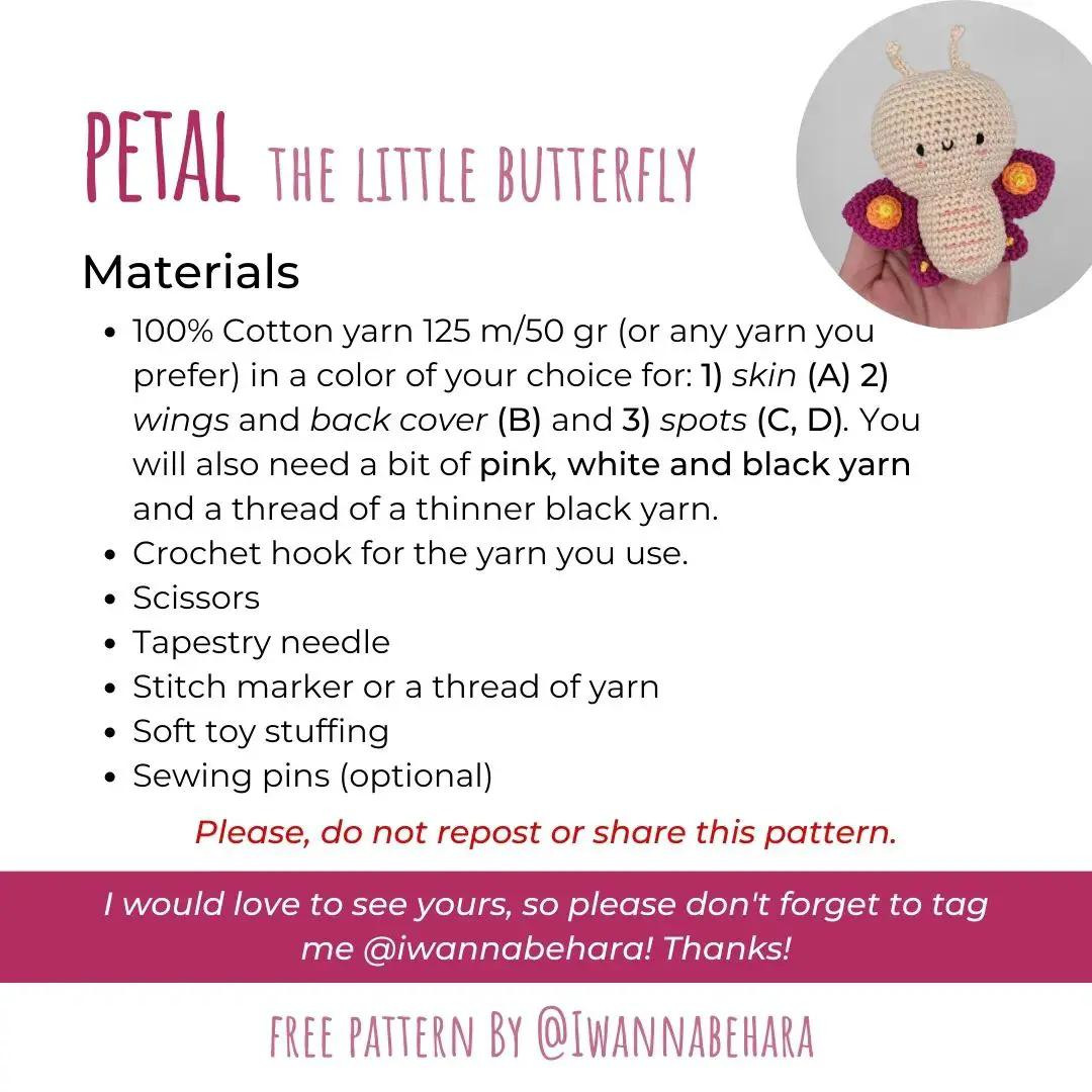 Petal the Little Butterfly Free Amigurumi Crochet Pattern Part 1