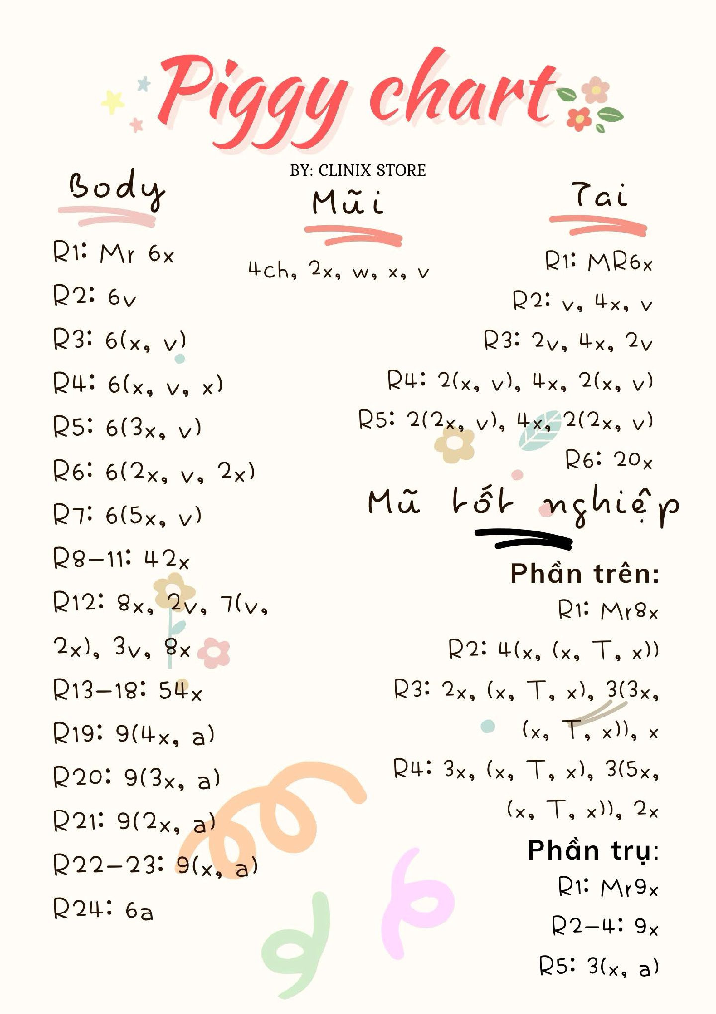 Piggy Chart - Hướng dẫn móc búp bê heo tốt nghiệp dễ thương