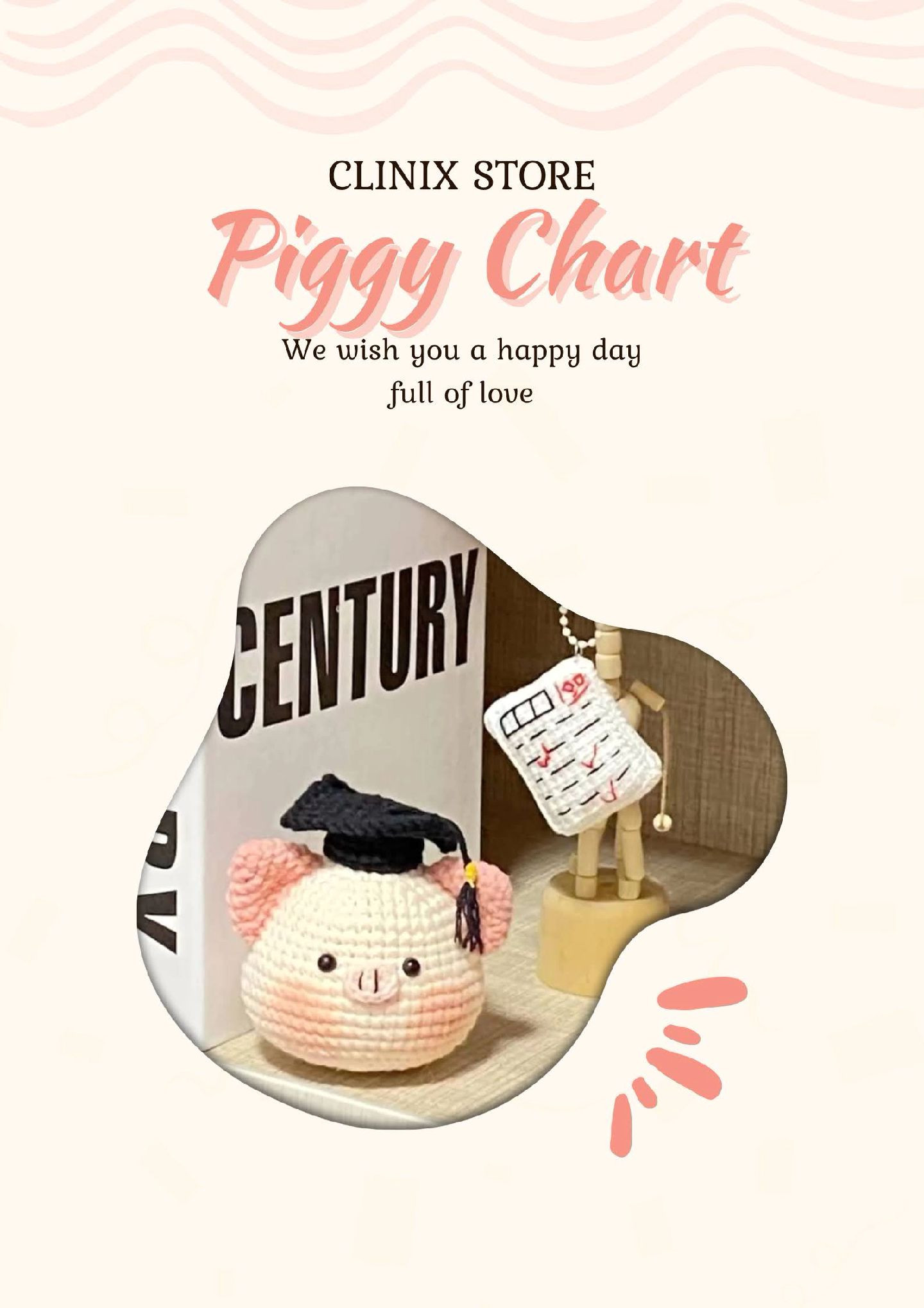 Piggy Chart - Hướng dẫn móc búp bê heo tốt nghiệp dễ thương