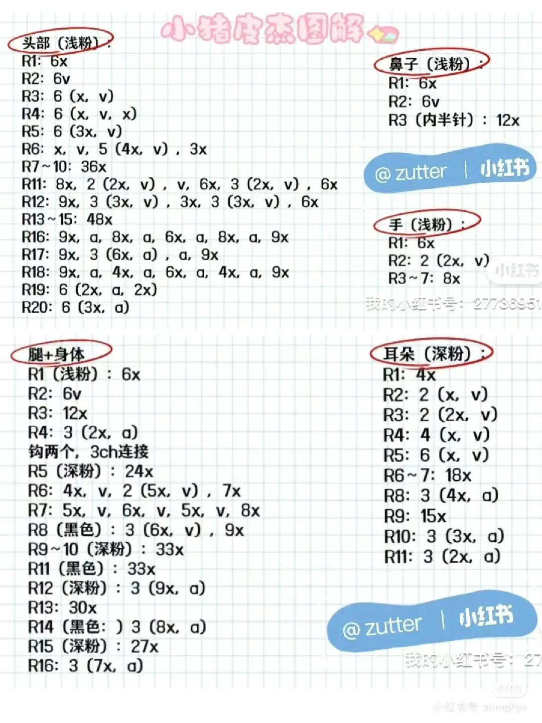 Piglet Amigurumi Crochet Pattern Chart Tutorial