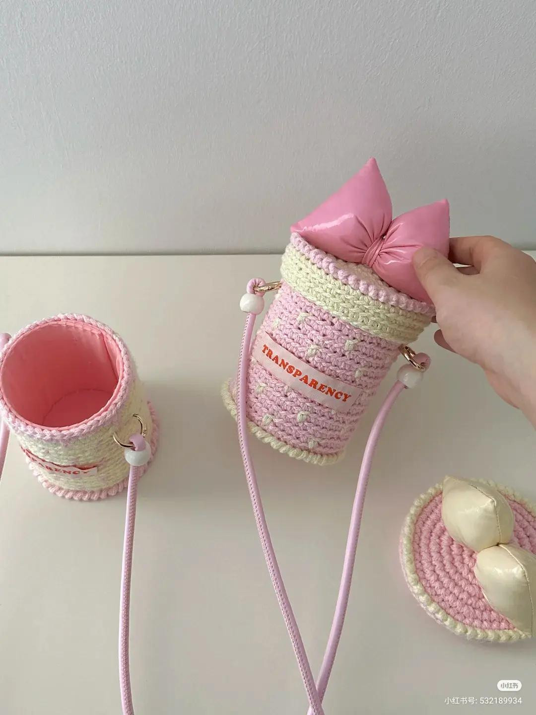 Pink and Cream Crochet Bucket Bag with Bow Pattern Tutorial