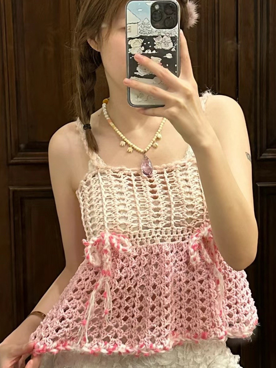 Pink and Cream Crochet Top Chart with Handwritten Symbols