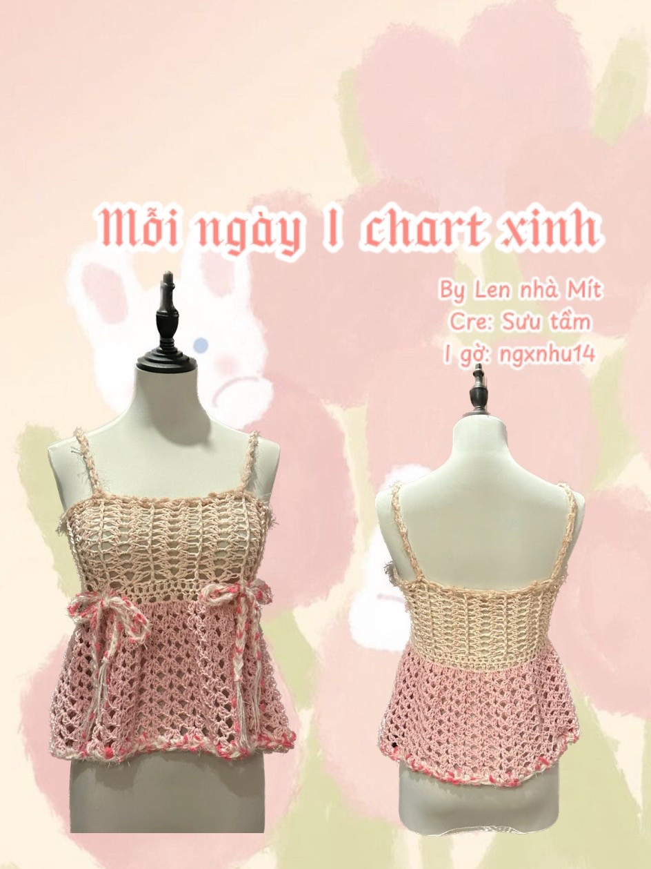 Pink and Cream Crochet Top Chart with Handwritten Symbols