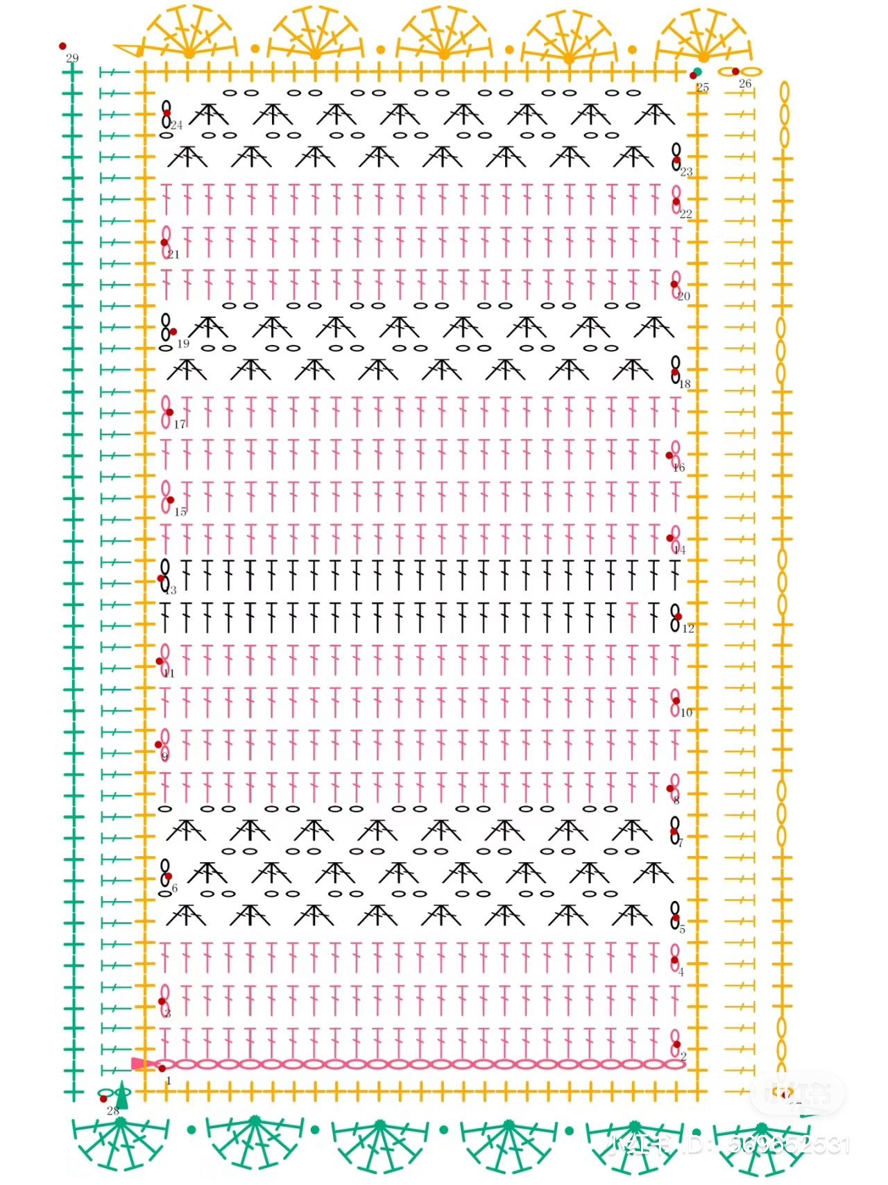 Pink and White Striped Crochet Crop Top Pattern Chart