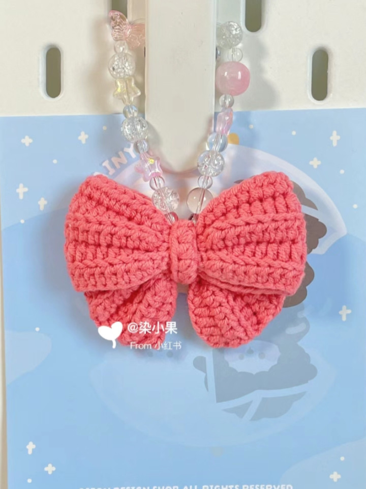 Pink Crochet Bow Phone Charm Pattern