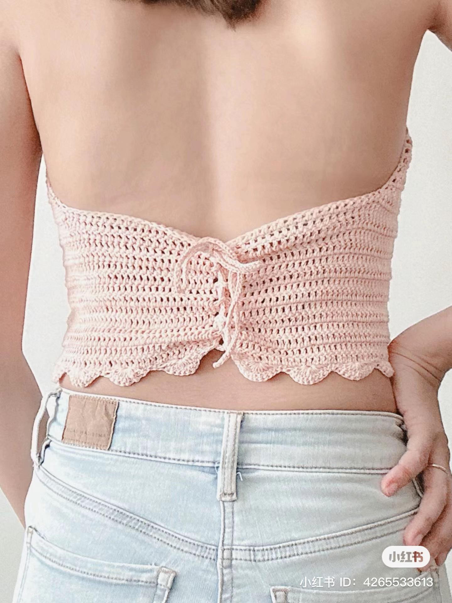 Pink Crochet Halter Top Chart with Lace Detail