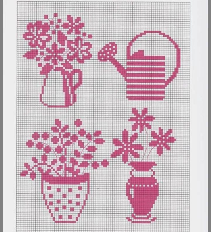 Pink Flower Vase and Watering Can Cross Stitch Pattern Chart