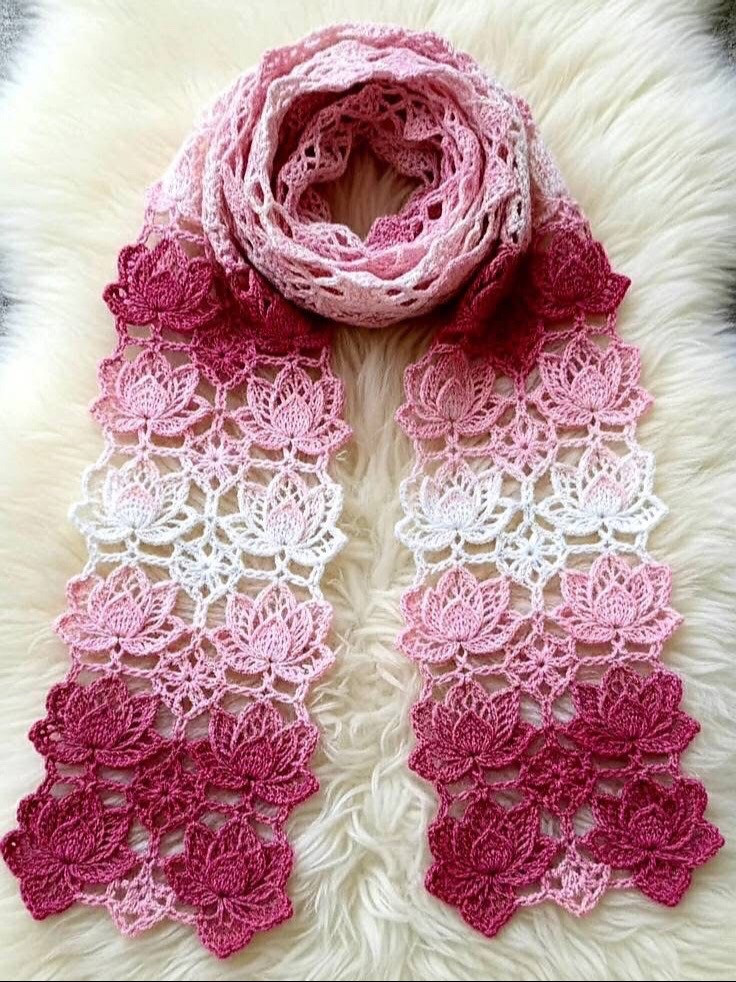Pink Lotus Flower Crochet Scarf Tutorial Chart