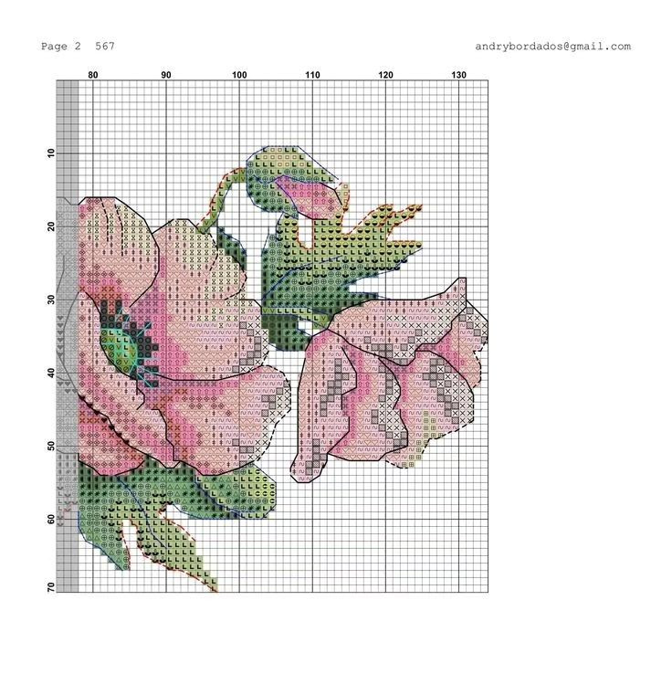 Pink Peony Flowers Cross Stitch Pattern Chart with Anchor and DMC Floss Color Guide