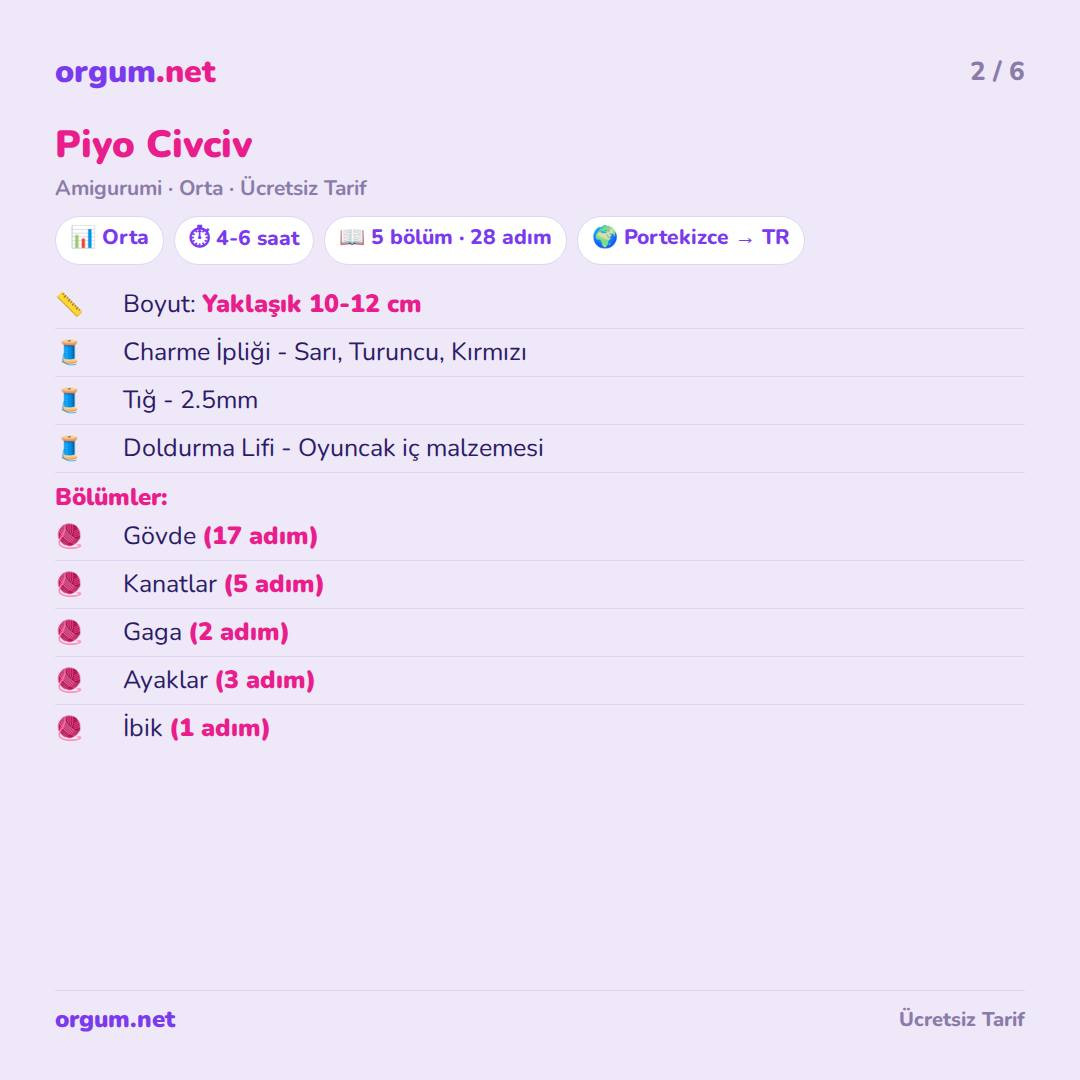 Piyo Civciv - Hướng dẫn móc len búp bê gà con màu vàng, cam, đỏ theo chart chi tiết từng bước