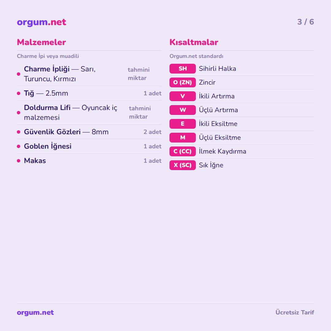 Piyo Civciv - Hướng dẫn móc len búp bê gà con màu vàng, cam, đỏ theo chart chi tiết từng bước