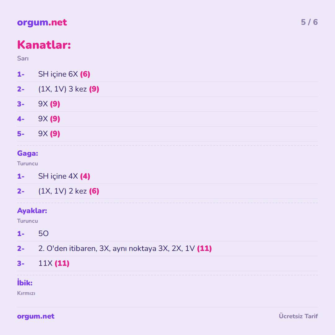 Piyo Civciv - Hướng dẫn móc len búp bê gà con màu vàng, cam, đỏ theo chart chi tiết từng bước