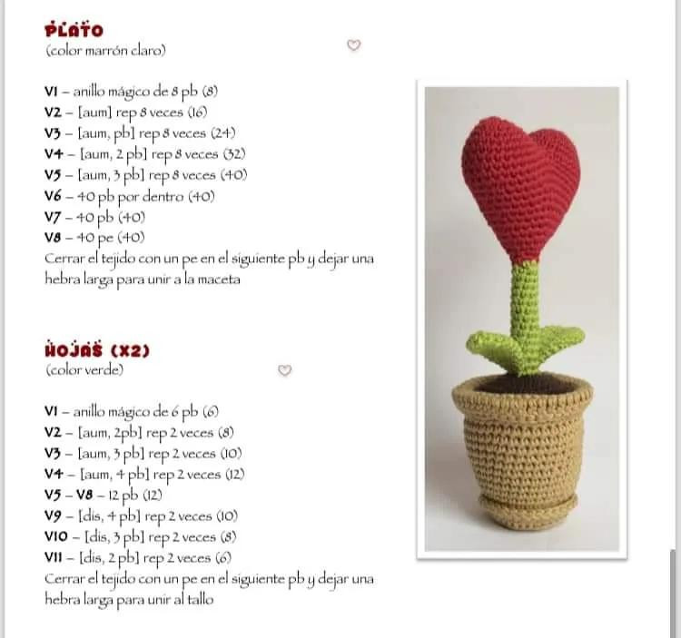 Planta del Amor: Guía de tejido a crochet con corazón rojo y maceta