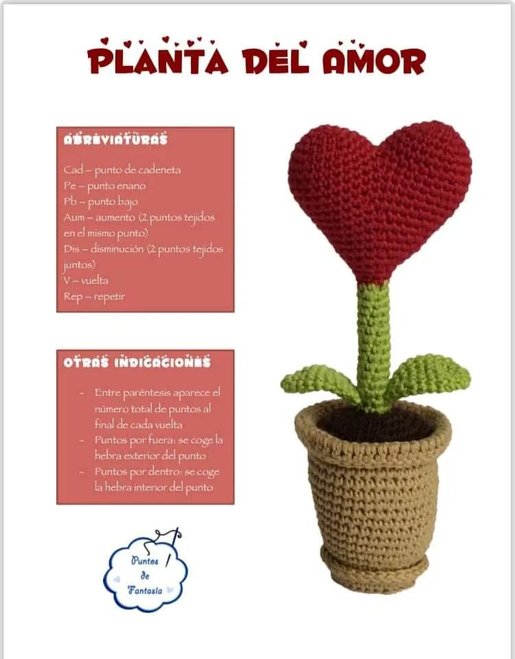 Planta del Amor: Guía de tejido a crochet con corazón rojo y maceta