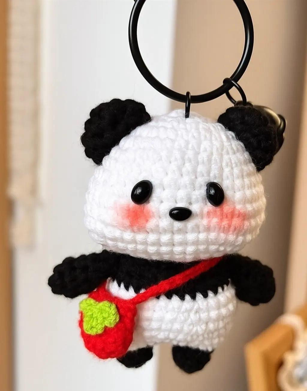 Pola Móc Len Amigurumi Gấu Panda Đeo Chìa Khóa