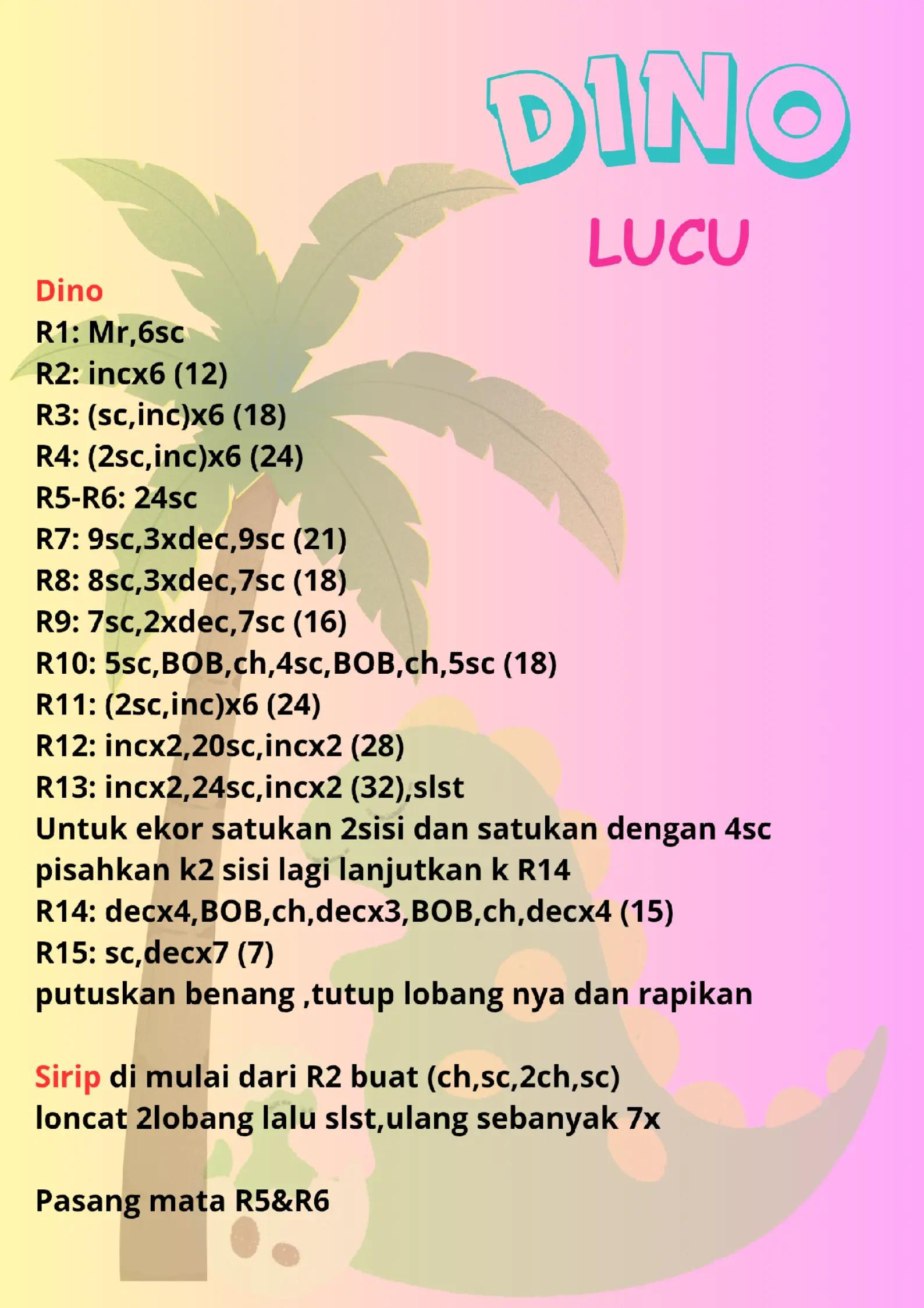 Pola Móc Len Dino Mini Lucu Đơn Giản